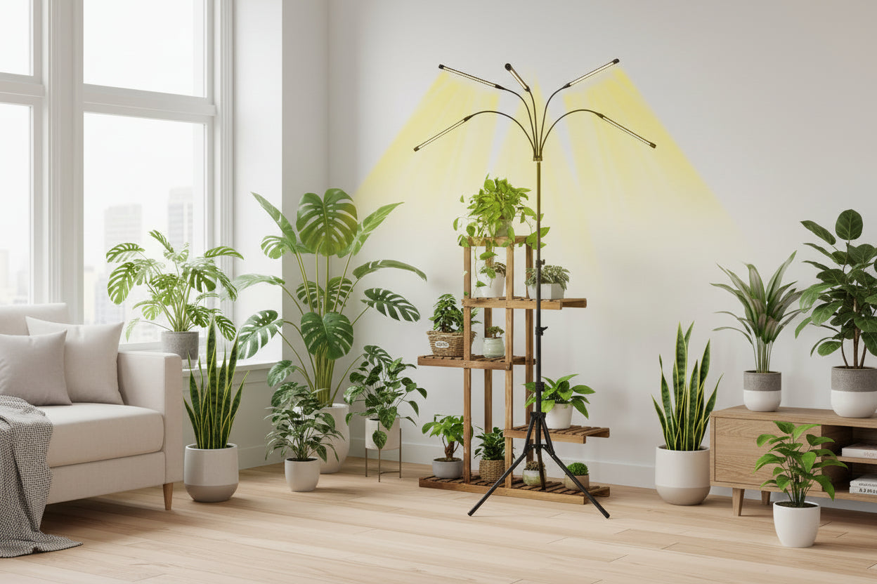 Wolezek Grow Lights for Indoor Plants, 2 Pack Full Spectrum Plant Light with Adjustable Stand, 5-Head LED Grow Light with Auto 6/12/16H Timer, 5 Brightness Levels, Ideal for Large & Tall Plants