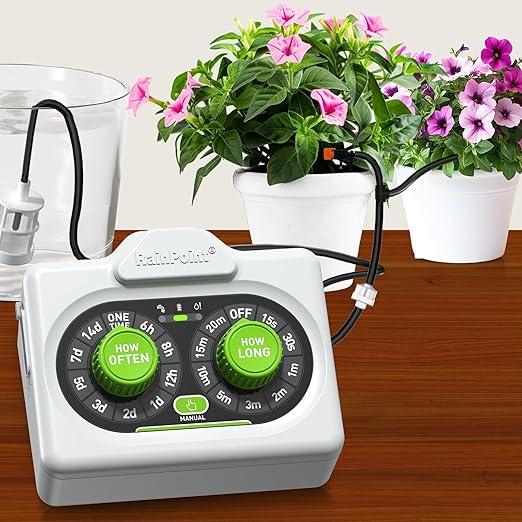 RAINPOINT Easy-Setup Automatic Plant Waterer Indoor for Pot Plant Adjustable Water Output,Battery Powered Outdoor IP54 Waterproof Drip Irrigation System Device Kit Beginner-Friendly Water 10-15 Plants