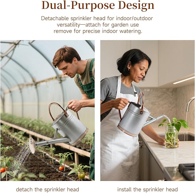 1 Gallon Galvalume Metal Watering Can with Solid Brass Sprout, Handle & Base Trim - Genuine Forged Copper Joints for Indoor/Outdoor Plants, Garden, Balcony for Kids and Adults (Stardust & Vermilion)