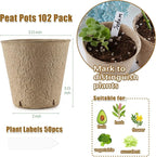 Peat Pots, 102 Pack 3.15 Inch Biodegradable Planting Peat Pots for Seedlings, Garden Plant Seed Starter Pots with Drainage Holes Seed Starting Pots for Organic Vegetable Flower, Bonus 50 Plant Labels