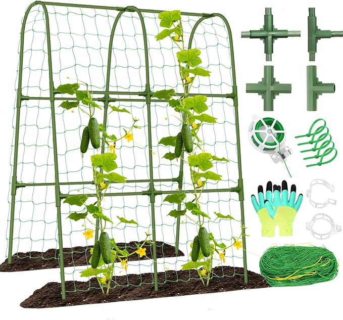 Cucumber Trellis for Raised Bed, Garden Arch Trellis for Climbing Plants Outdoor, Metal Garden Trellis for Spring Vegetables, Cucumber Trellis for Spring Tomato, Bean, Pea, Grape, Plant