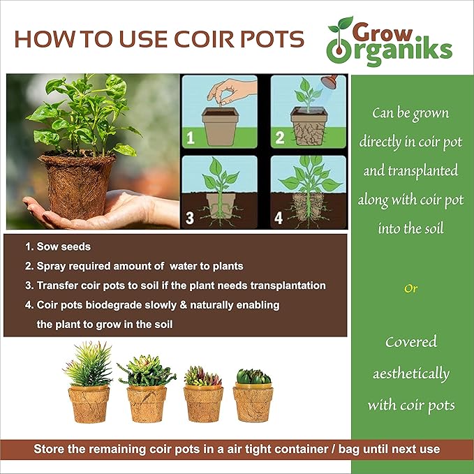 (4 Inch, 12 Pack Coco Coir Plant Pots, Biodegradable Peat Pots for Seed Starter & Seedling Kit, Small Plant Pots Germination, Mini Planter Cups for Indoor, Outdoor, Organic Planting